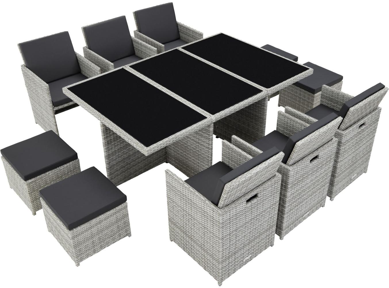 tectake Aluminium Rattan Sitzgruppe New York 6+4+1 mit Schutzhülle - hellgrau Bild 1