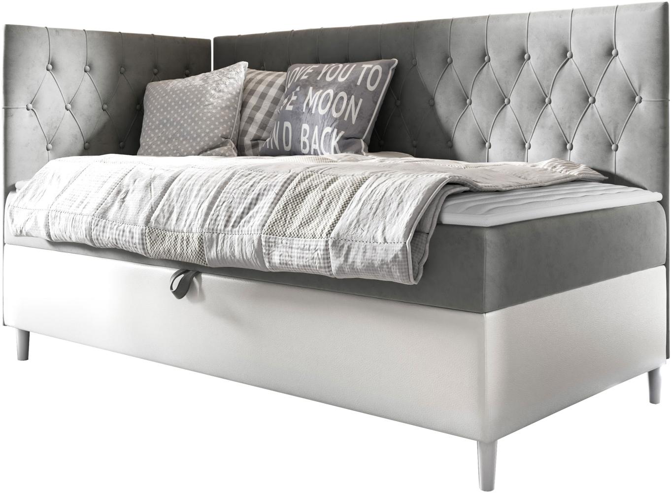 Boxspringbett 'Lenda Junior 3' grau 80 x 200 cm Links Bild 1