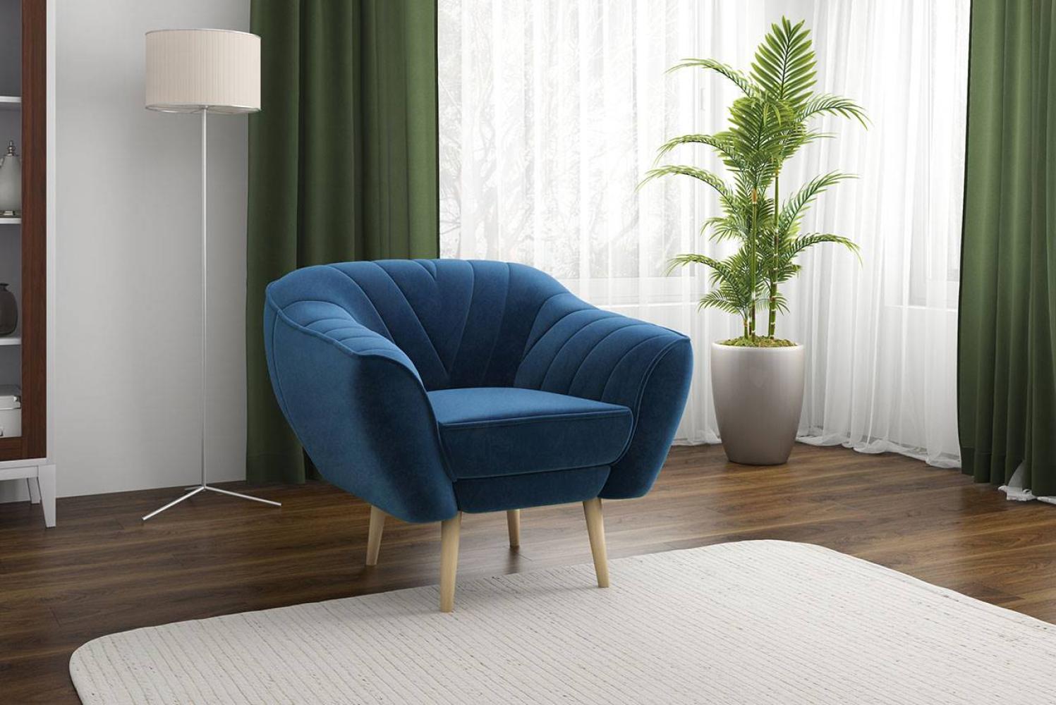 Klassische Sofas, Lounge-sofa, Ziernähte - MIA - 1 Sitzer - Dunkelblau Velours Bild 1