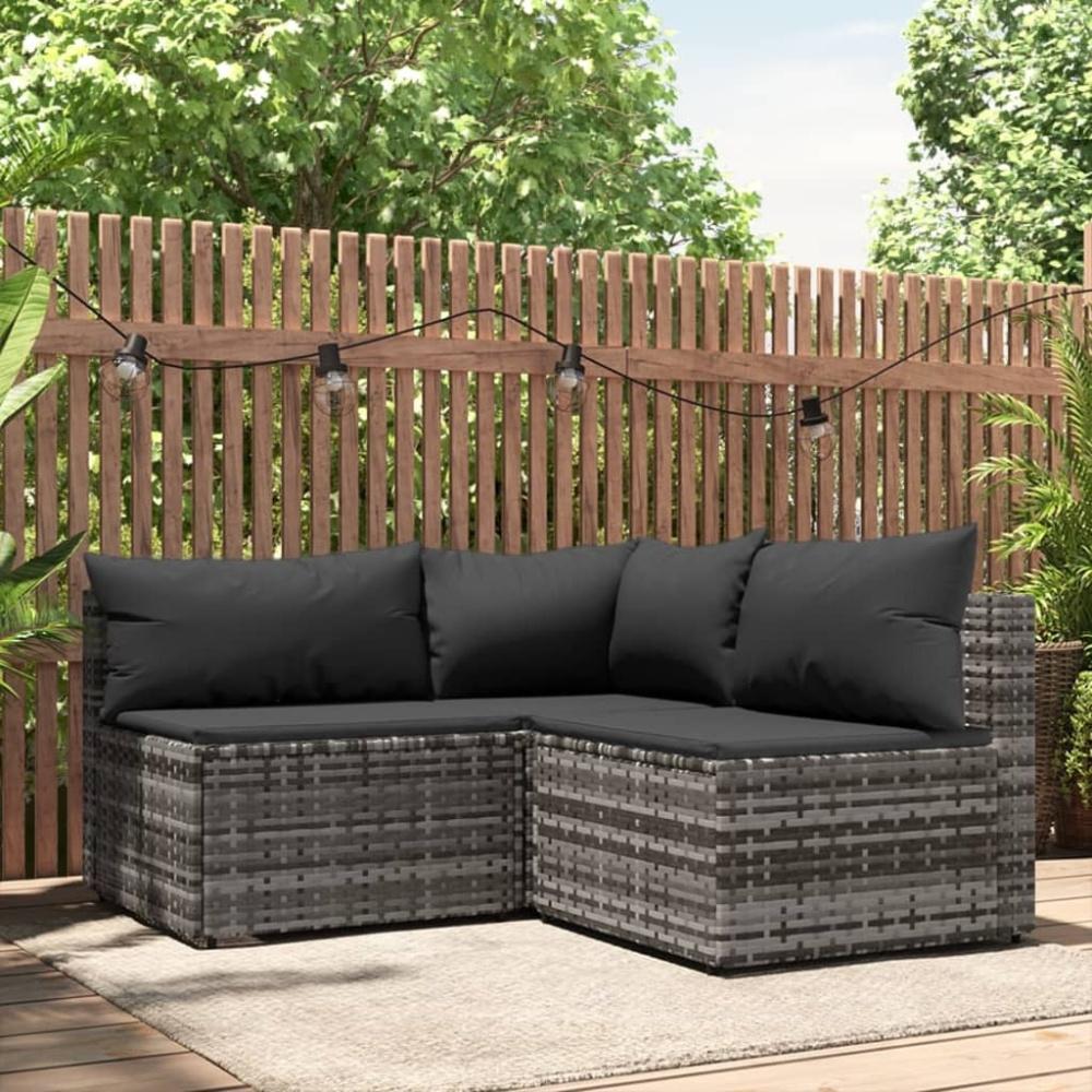 vidaXL 3-tlg. Garten-Lounge-Set mit Kissen Grau Poly Rattan 319764 Bild 1