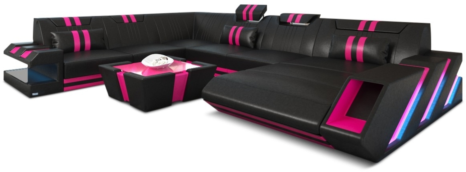 Sofa Dreams 'XXL Apollonia' Wohnlandschaft, 77 x 271 x 356 cm, Schwarz / Pink, Büffelleder, Rechts Bild 1