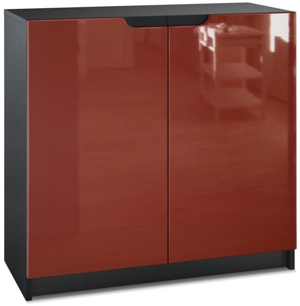 Vladon Sideboard Logan, Kommode mit 2 Türen, Schwarz matt/Bordeaux Hochglanz (82 x 78 x 37 cm) Bild 1