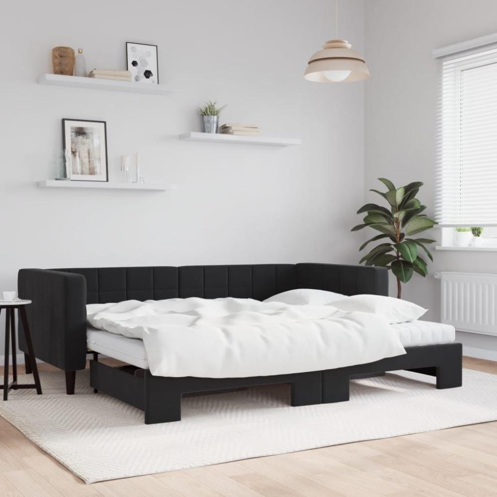 vidaXL Tagesbett Ausziehbar mit Matratzen Schwarz 90x190 cm Samt Bild 1