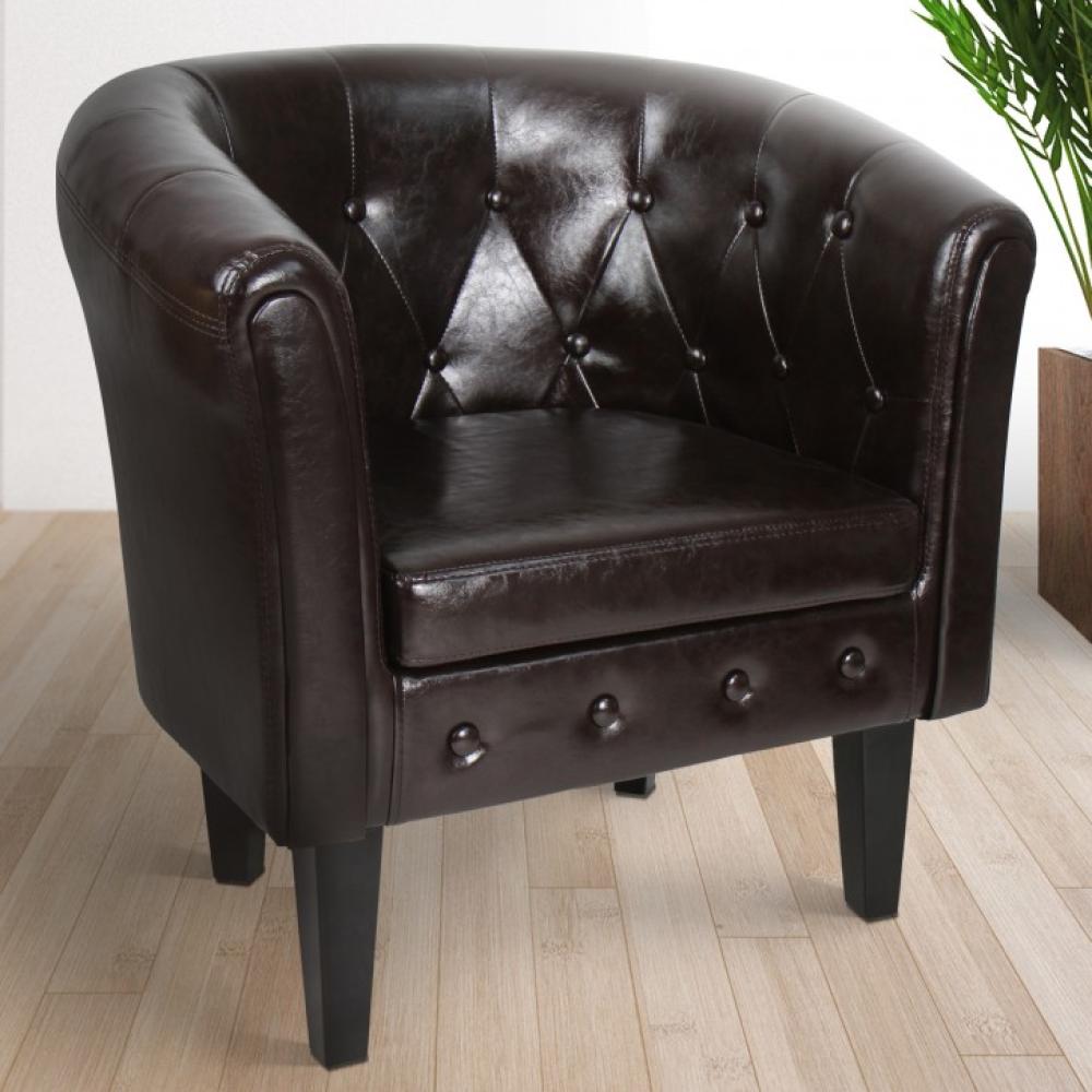 MIADOMODO® Chesterfield Sessel mit Rautenmuster inkl. Hocker, Holz/Kunstleder braun Bild 1