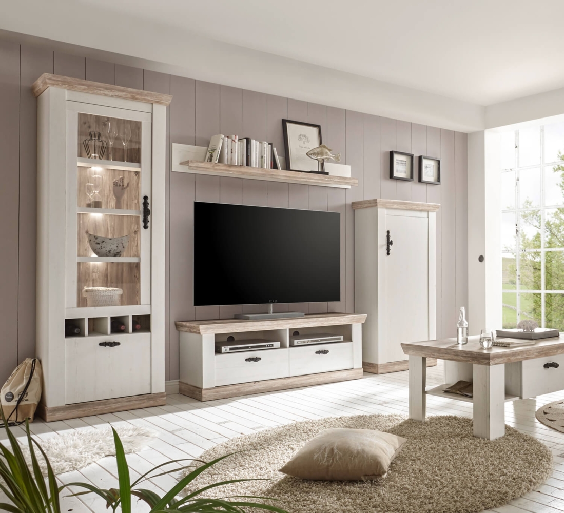 Wohnwand Anbauwand Florenz LED-Beleuchtung pinie weiß / oslo pinie 276cm Bild 1