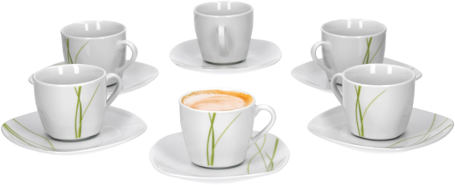 Van Well Bali 6er Set Espressotasse + Untertasse, Espresso-Set, Liniendekor, edles Marken-Porzellan Bild 1