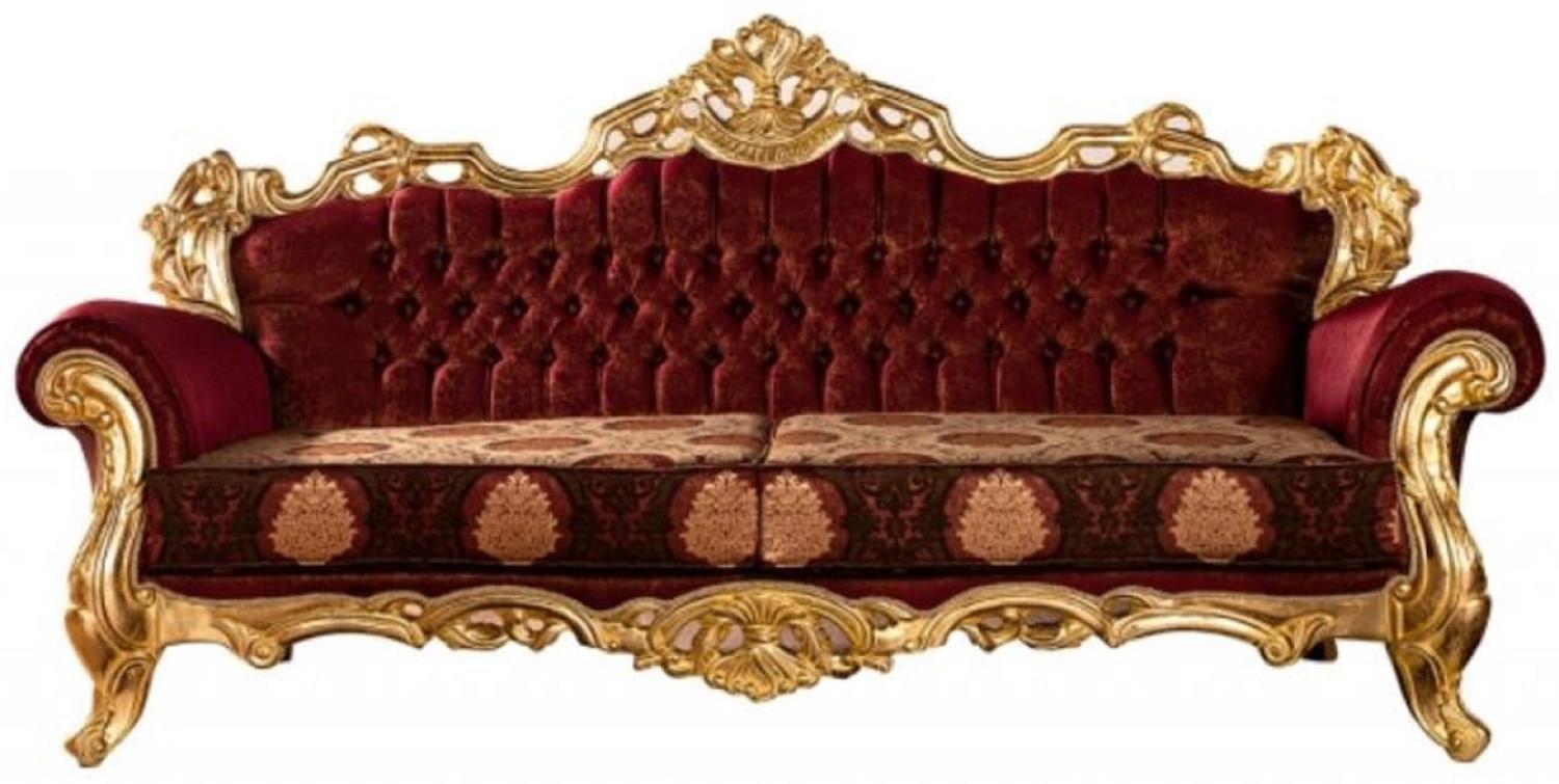 Casa Padrino Luxus Barock Sofa Bordeauxrot / Gold - Prunkvolles Wohnzimmer Sofa mit elegantem Muster - Barock Wohnzimmer Möbel Bild 1