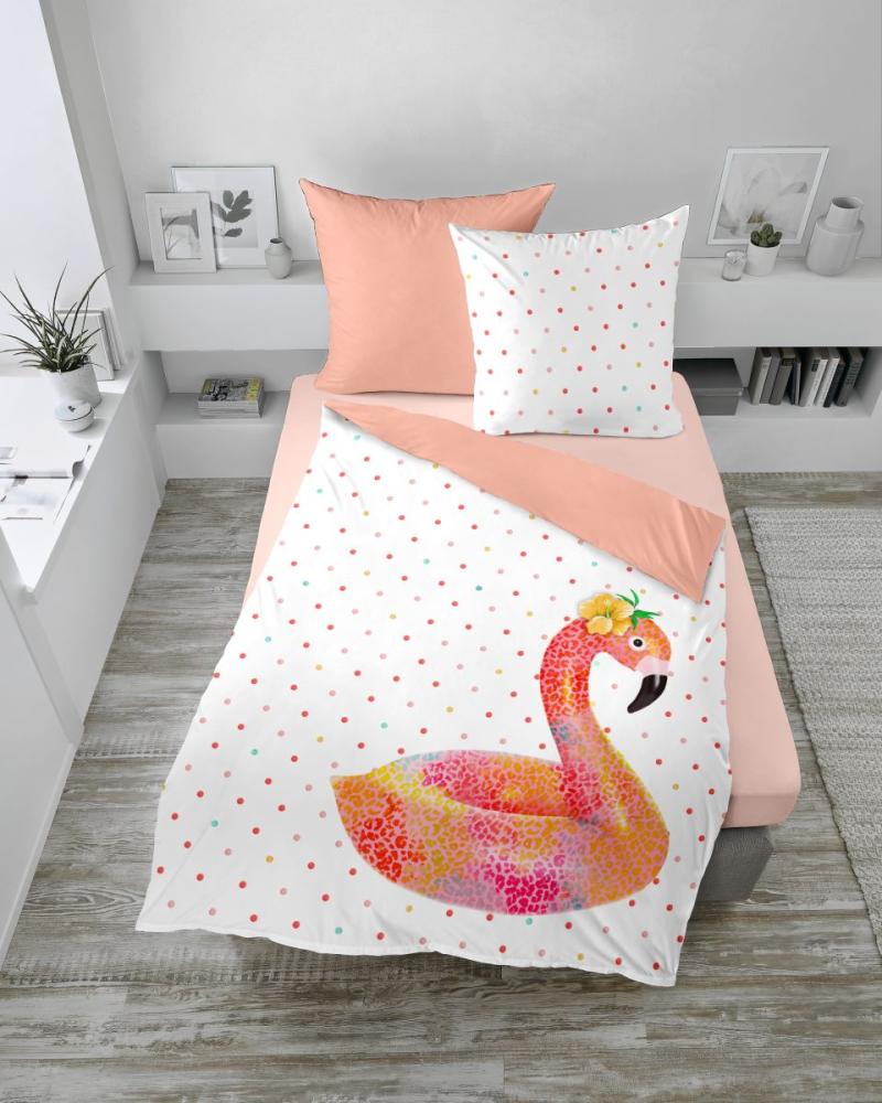 Dormisette Mako Satin Wendebettwäsche 2 teilig Bettbezug 2442_Fb20 Flamingo Punkte pink weiß, BL 135x200 cm Bild 1