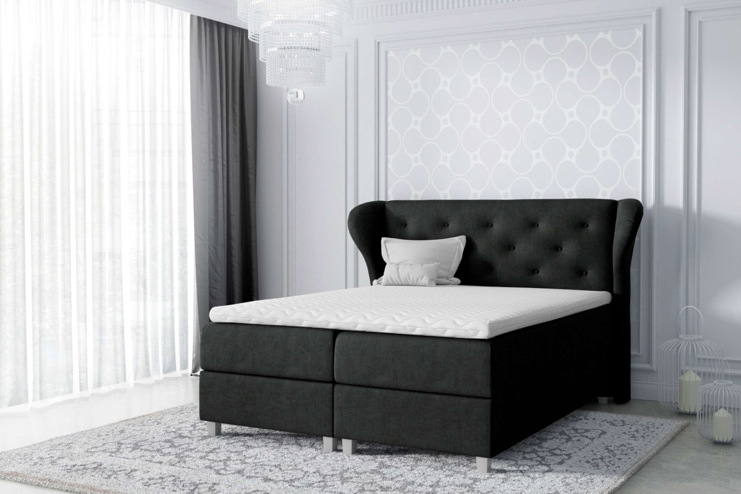 99rooms Bellagio Boxspringbett Strukturstoff 200x200 cm Schwarz Bild 1