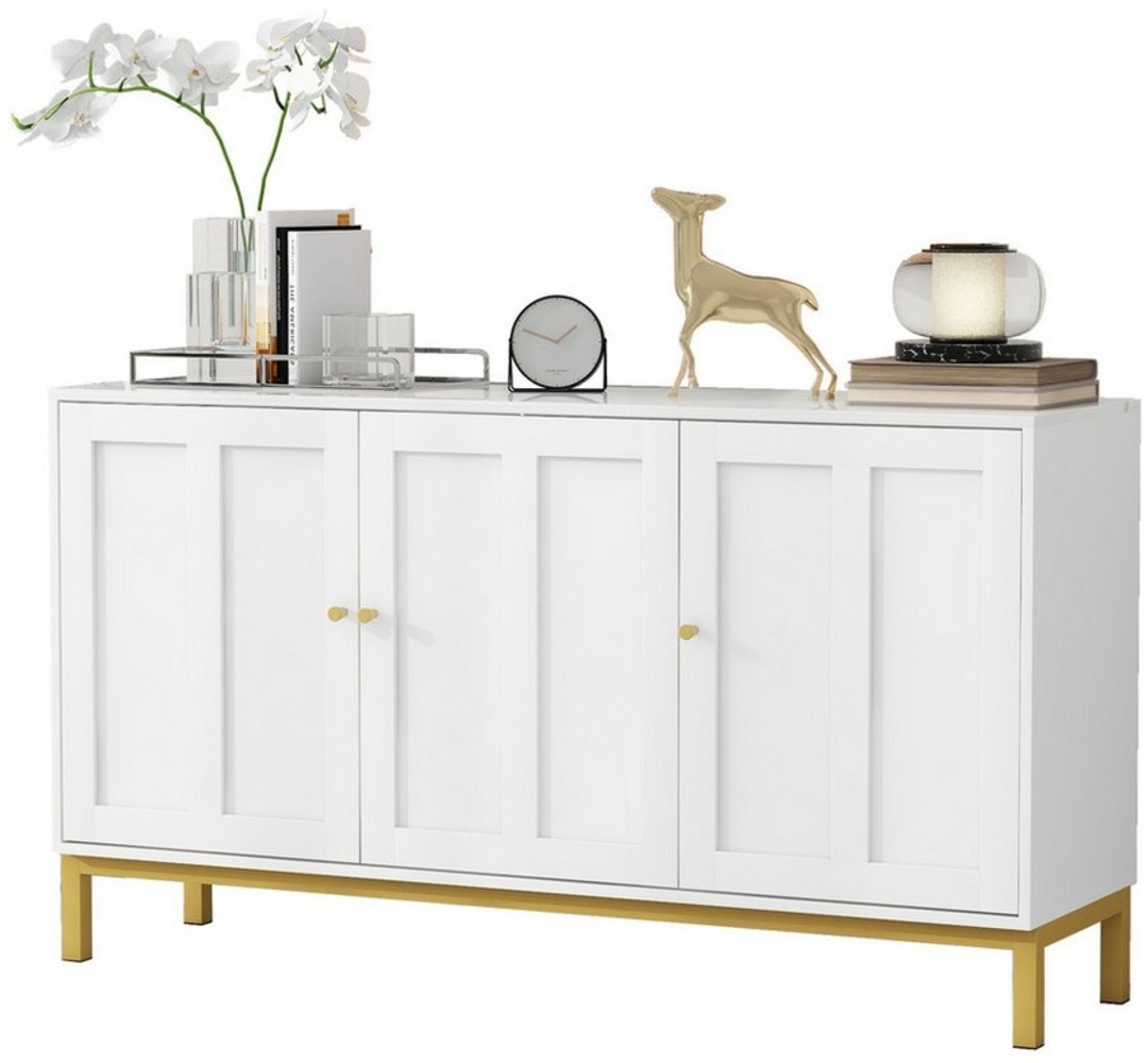 MODFU Sideboard Modernes Küchenschrank, Anrichte (3-türiges Sideboard mit Messinggriffen, Viel Stauraum, ideal für Küche, Wohnzimmer und Esszimmer), Gewichtskapazität: Tischplatte bis zu 40 kg, Regal bis zu 10 kg Bild 1