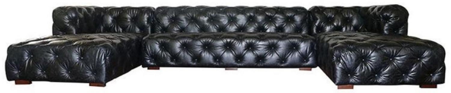 Casa Padrino Luxus Chesterfield Leder U-Form Sofa Vintage Schwarz / Braun 415 x 200 x H. 74 cm - 3-Teiliges Echtleder Wohnzimmer Sofa - Wohnzimmer Möbel - Chesterfield Möbel - Luxus Möbel Bild 1