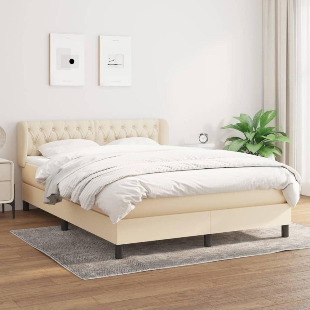 vidaXL Boxspringbett mit Matratze Creme 140x190 cm Stoff, Härtegrad: H2 [3126482] Bild 1