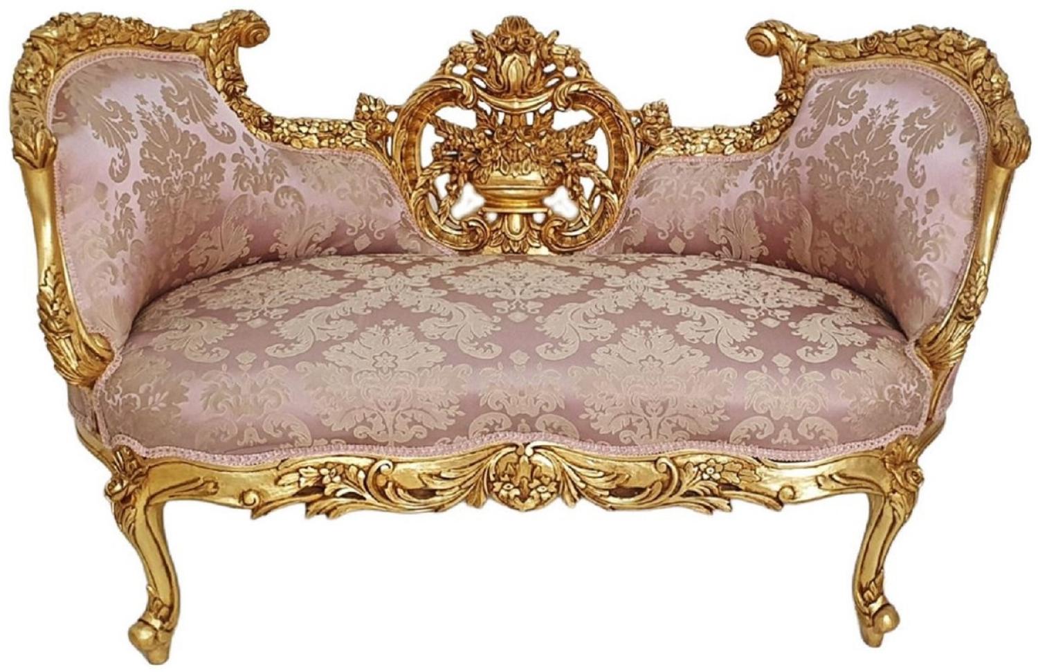 Casa Padrino Barock Sofa Rosa / Gold - Prunkvolles Wohnzimmer Sofa im Barockstil - Wohnzimmer Möbel im Barockstil - Barock Möbel - Barock Einrichtung Bild 1