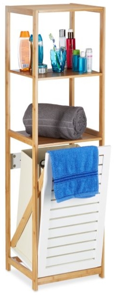 Relaxdays Badregal mit Wäschekorb, Bambus natur, 37 x 33 x 130 cm Bild 1