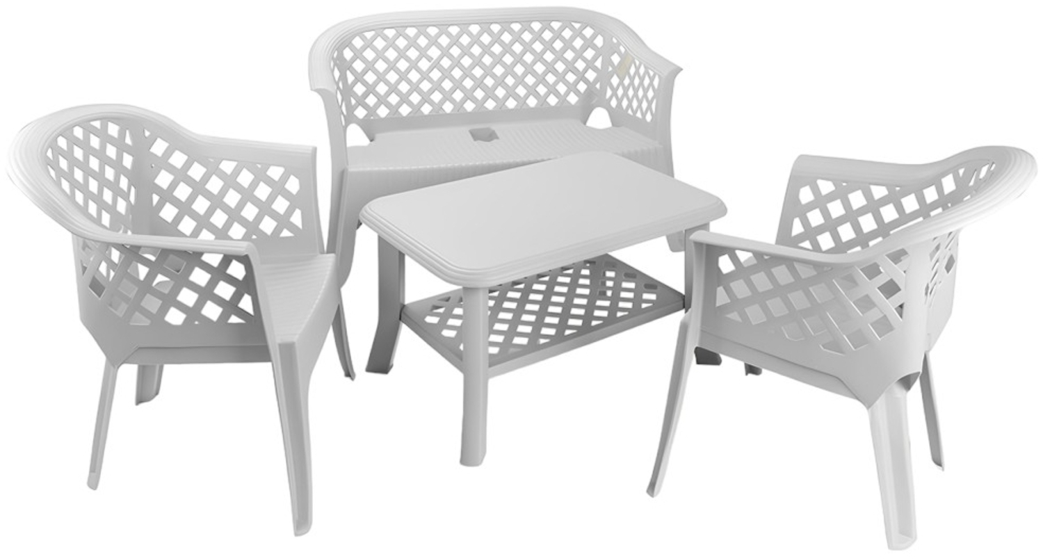 Dmora Outdoor-Lounge-Set Adone, Gartenkomposition mit 2 Sesseln, 1 Bank und 1 Couchtisch, Lounge für drinnen und draußen, 100 % Made in Italy, Weiß Bild 1