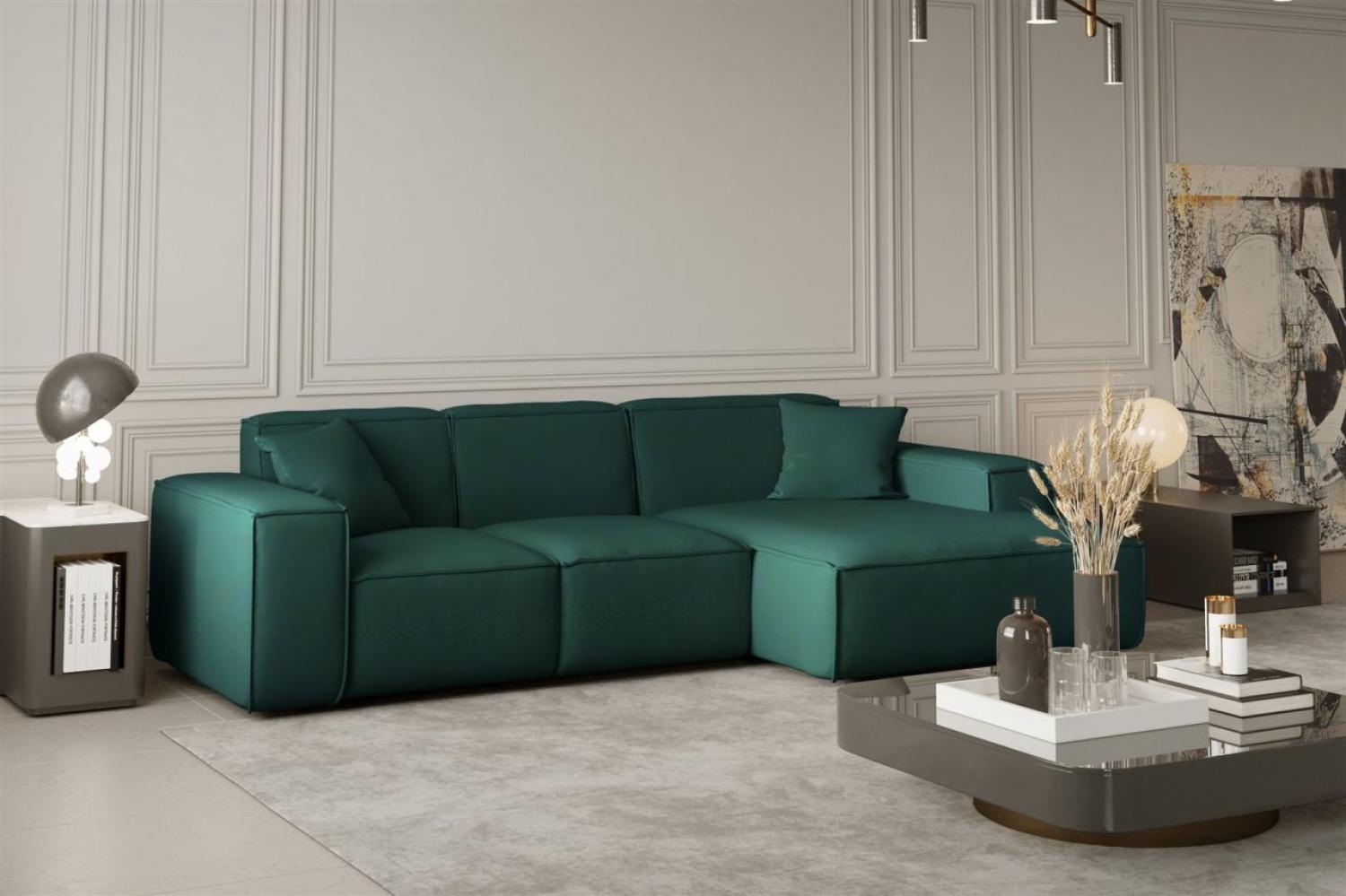 Ecksofa Designersofa CELES in Stoff Opera Velvet Opalgrün Ottomane Rechts Bild 1