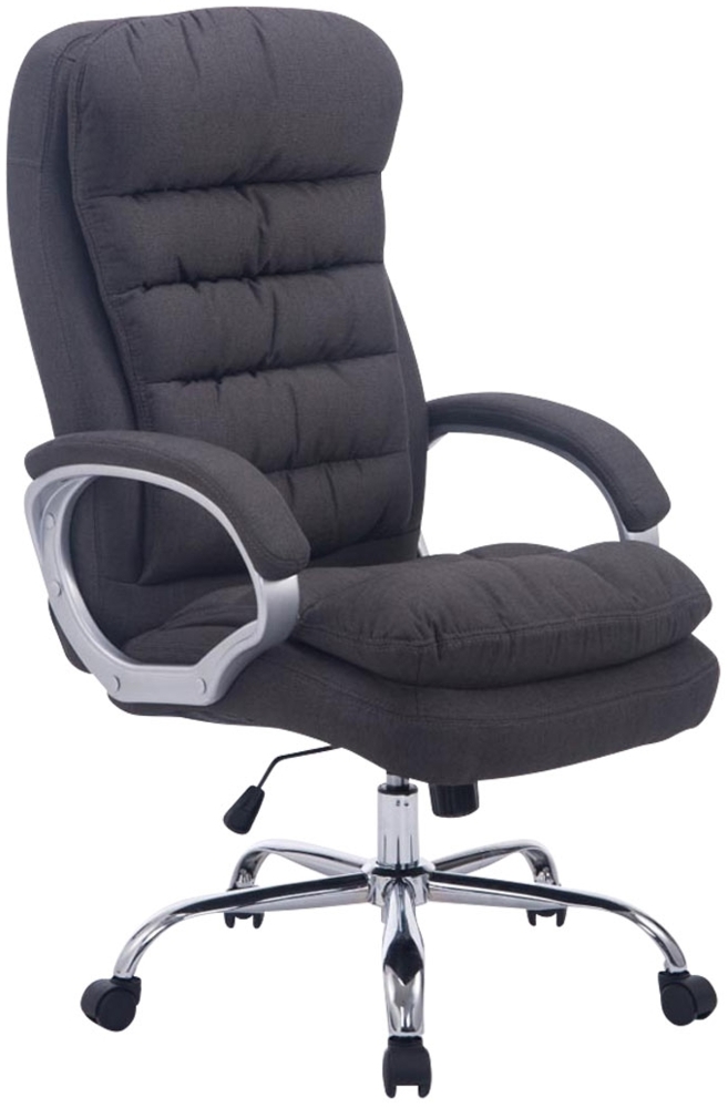 DELUKE® Bürostuhl SOUK Stoff - 116 x 68 x 77, Dunkelgrau Stoff Metall in Chromoptik Gestell ergonomische Bürostühle Homeoffice Stuhl mit Rollen Bild 1