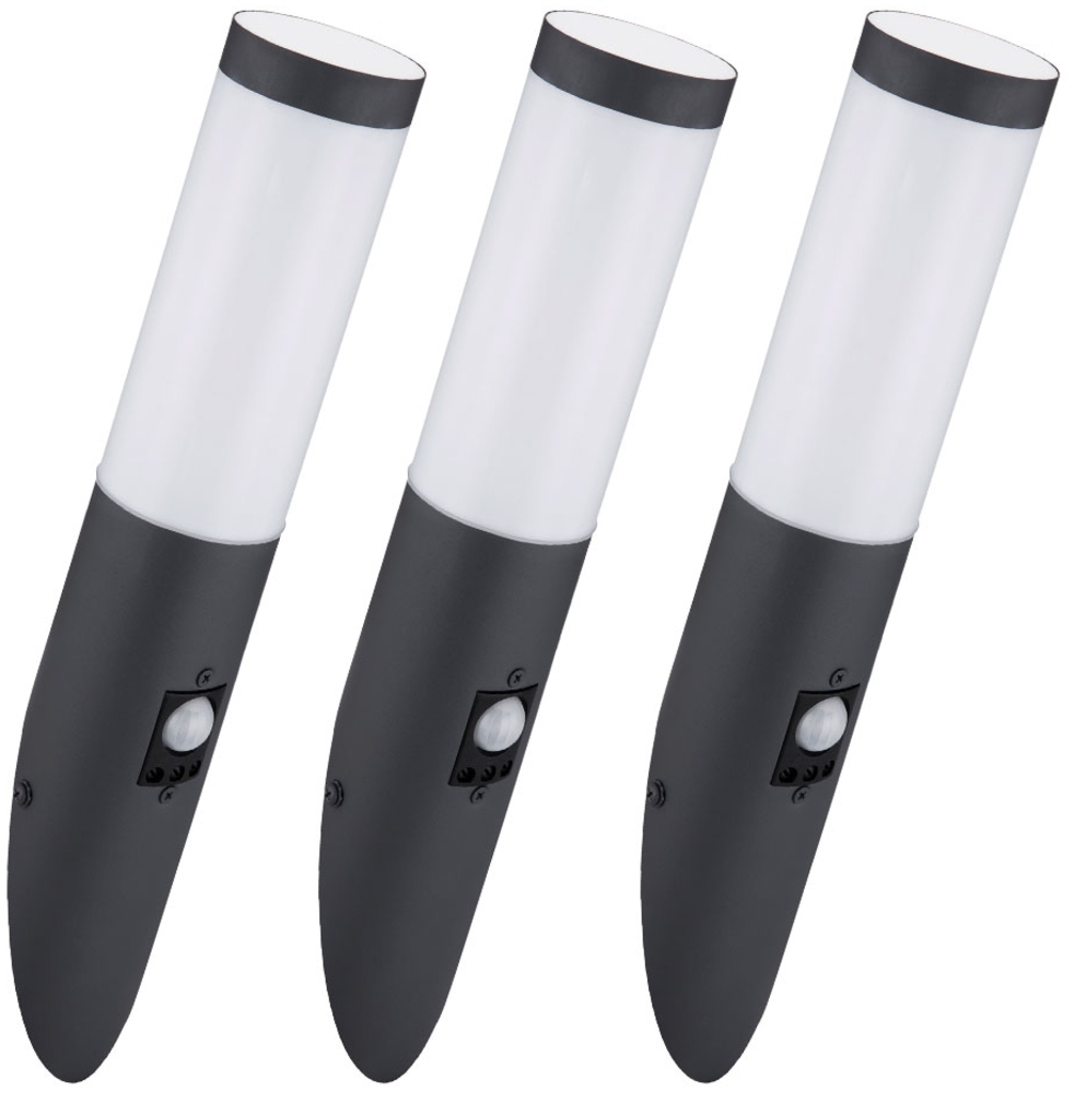 3er Set RGB LED Wandleuchte, Edelstahl, anthrazit, Sensor, H 41 cm Bild 1