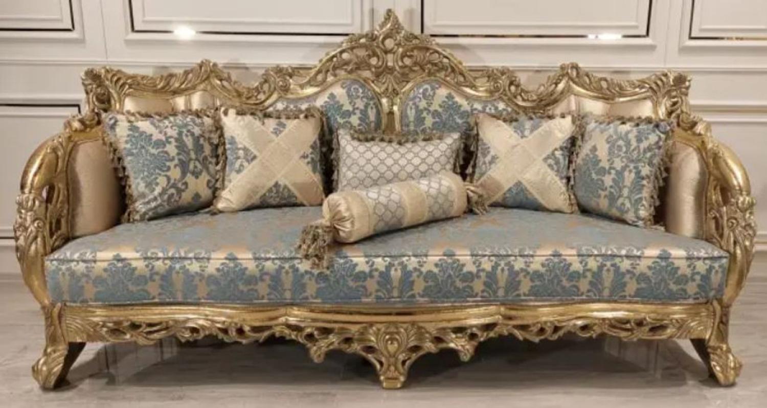 Casa Padrino Luxus Barock Sofa mit elegantem Muster Türkis / Rosa / Gold - Handgefertigtes Wohnzimmer Sofa im Barockstil - Barock Wohnzimmer Möbel - Edel & Prunkvoll Bild 1