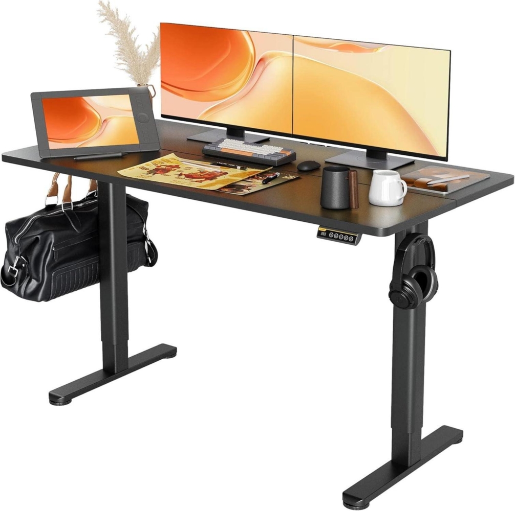 Höhenverstellbarer Schreibtisch 140x60 cm Elektrisch Standing Desk Schwarz Bild 1