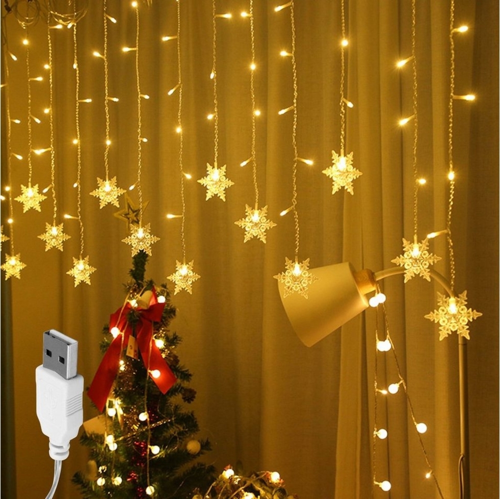 Rosnek LED-Lichtervorhang 3M, 96LEDs,12 Stränge, Wasserdicht, USB, für Wand Fenster Schlafzimmer, Party Deko Bild 1