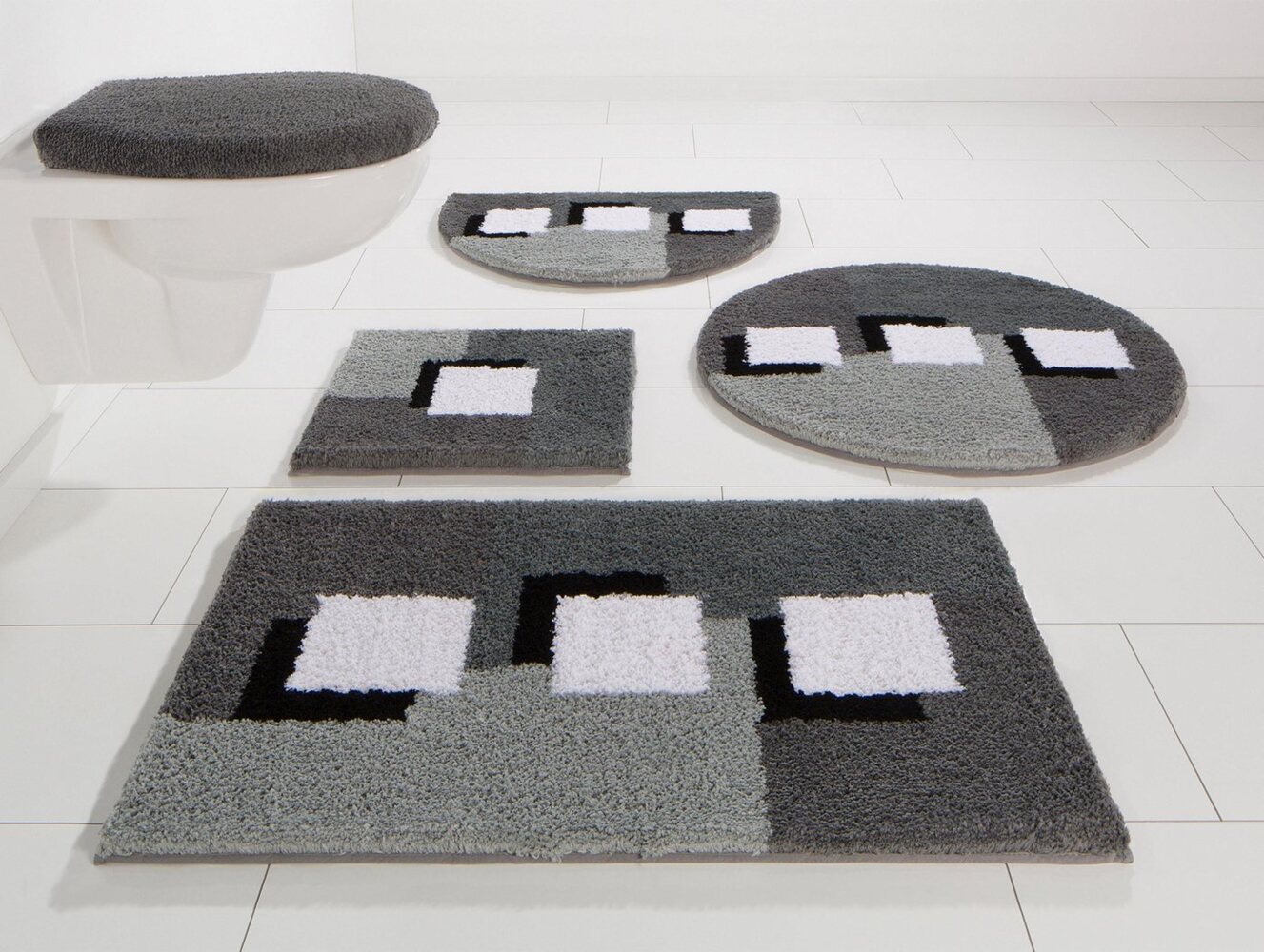 my home Badematte Ada, Badvorleger, Badezimmer Teppich, Höhe 21 mm, rutschhemmend beschichtet, fußbodenheizungsgeeignet, schnell trocknend, strapazierfähig, Polyester, rechteckig, 3-tlg. Stand-WC Set, Badteppich, Badematten auch als 3 teiliges Set erhä... Bild 1
