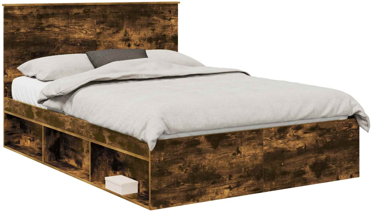 vidaXL Bettrahmen Geräucherte Eiche 135 x 190 cm Massives Kiefernholz 3411023 Bild 1