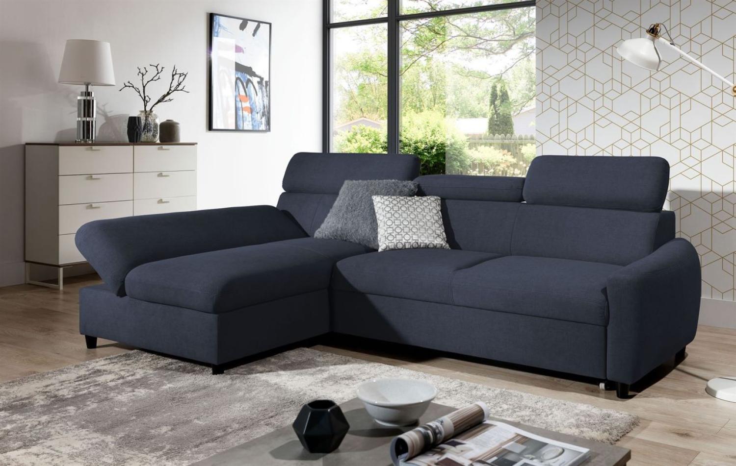 Ecksofa Schlafsofa Sofa ANTON XS in Stoff Esito Dunkelblau Ottomane Links Bild 1