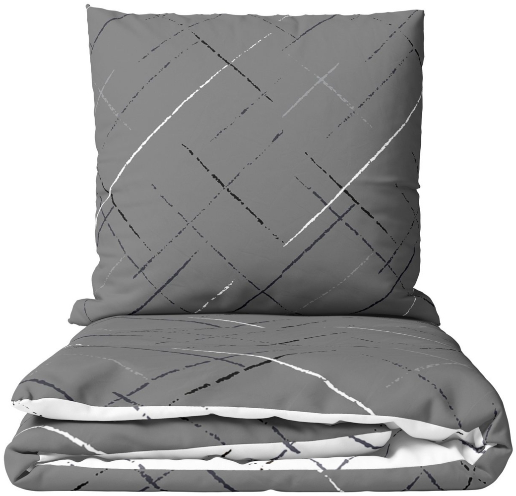 Leonado Vicenti Bettwäsche Hochwertige Polycotton, Baumwolle, 3 teilig, schlichtes Streifen Design mit Wendeseite, Beige, Grün und Grau Bild 1