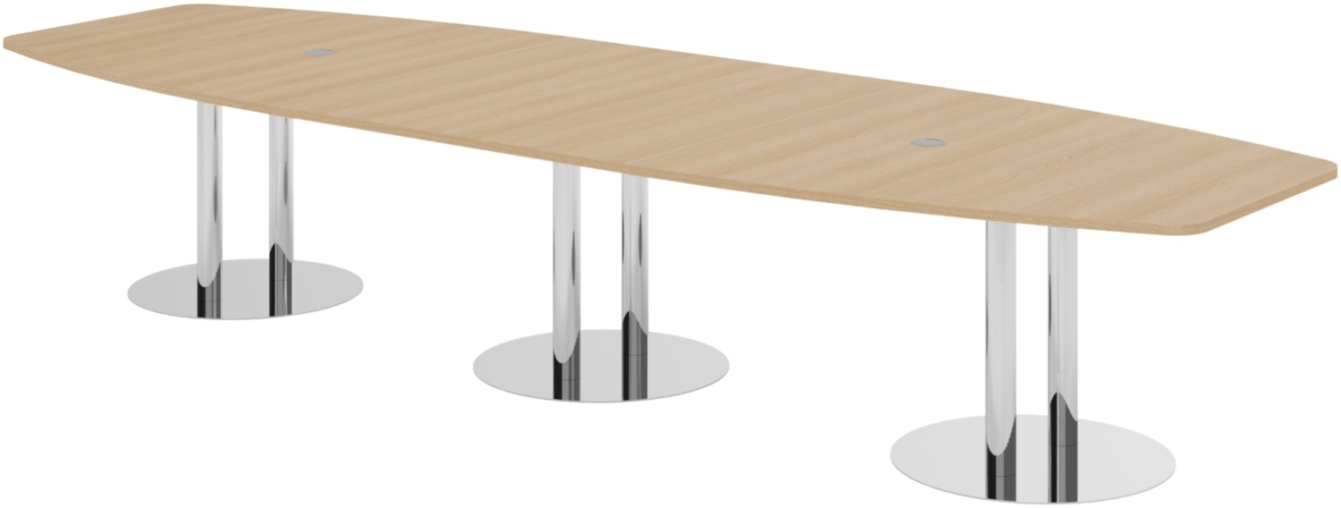 bümö Konferenztisch oval 400x130 cm großer Besprechungstisch in Eiche, Besprechungstisch mit Chromsäulen, Meetingtisch für 14 Personen, XXL-Tisch für Besprechungsraum & Meeting, KT40S-E-C Bild 1