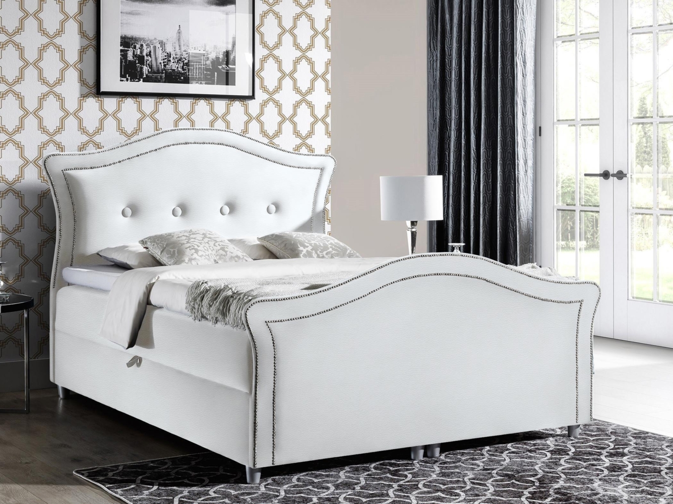 99rooms Elvis Boxspringbett 160x200 cm Kunstleder MADRYT Weiß Bild 1