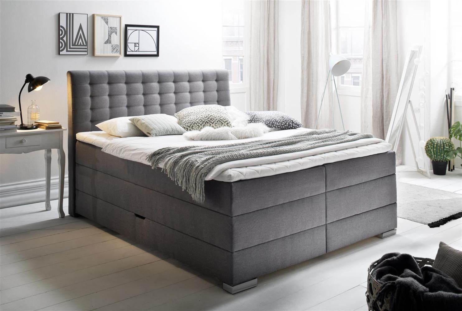 Boxspringbett >Lenno< in grau aus Stoffbezug - 182x128x211cm (BxHxT) Bild 1