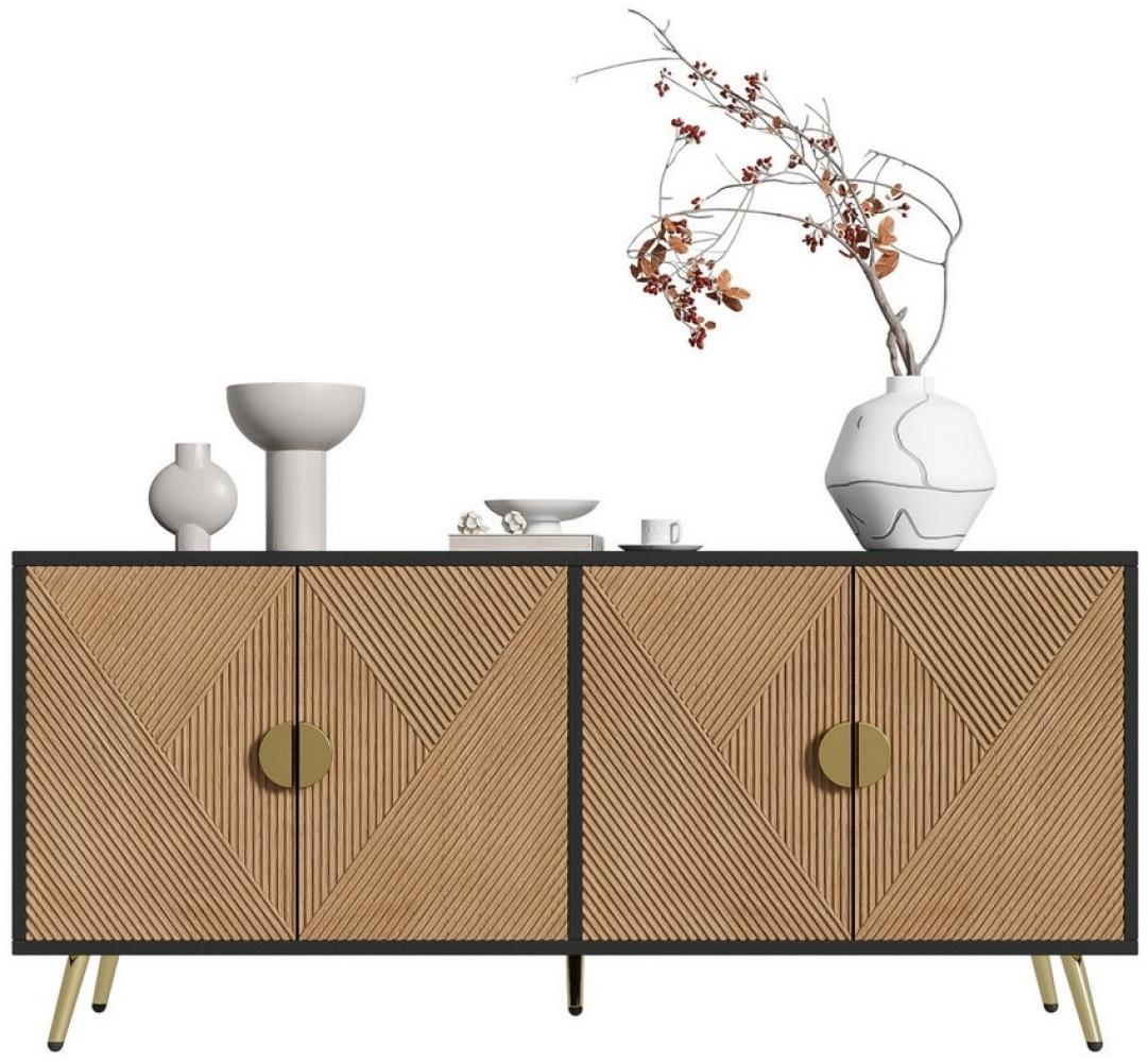 OKWISH Sideboard mit goldenen Metallgriffe und Metallbeine (Wohnzimmerschrank, Kommode, 1 St, 4 Türen), mit Großer Stauraum, Soft-Close-Scharniere Bild 1