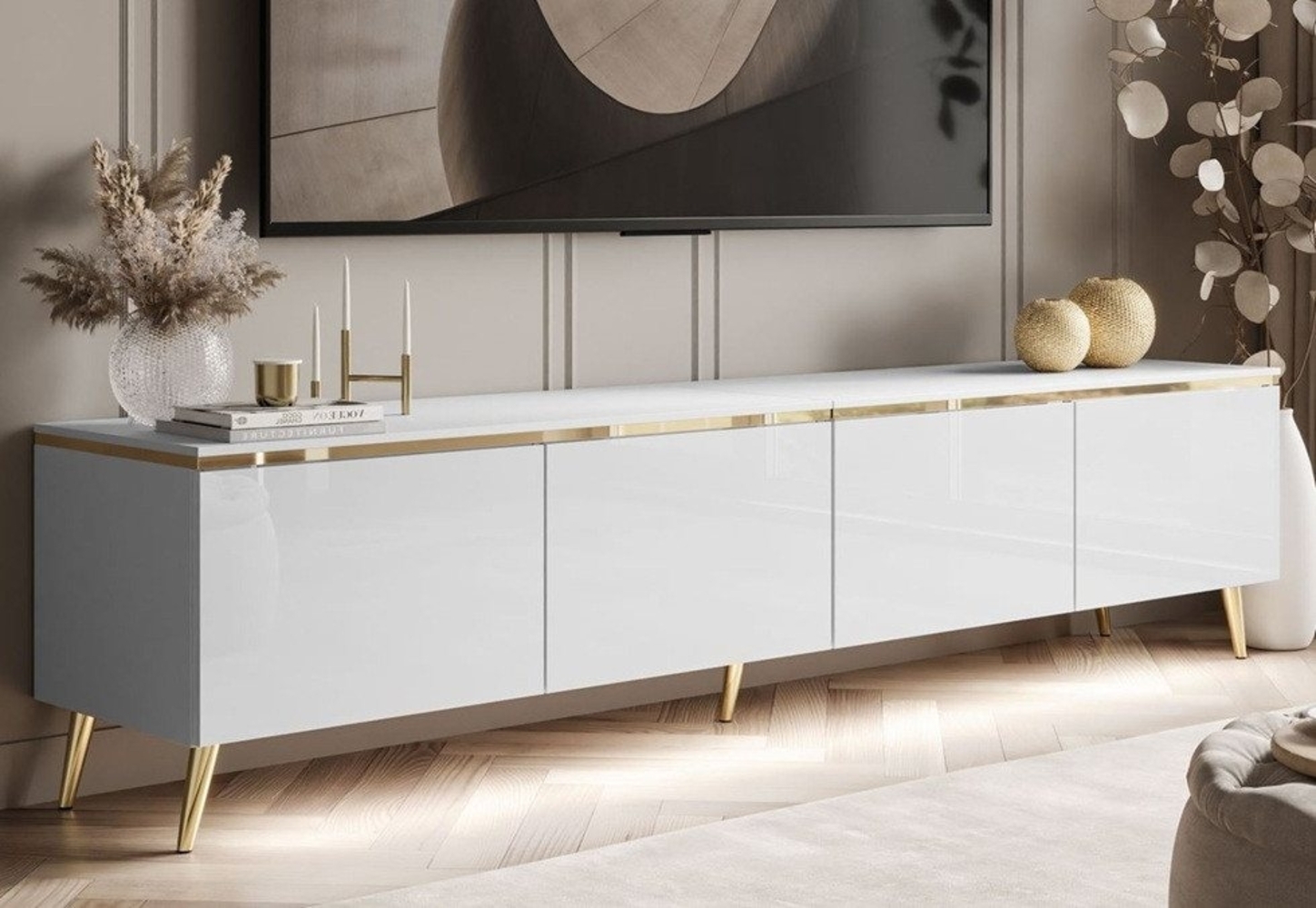 ALLHOUSE24 TV-Schrank NELLY Metallbeine LED Beleuchtung Sideboard mit verschiedene Farben Breite 200 cm Bild 1
