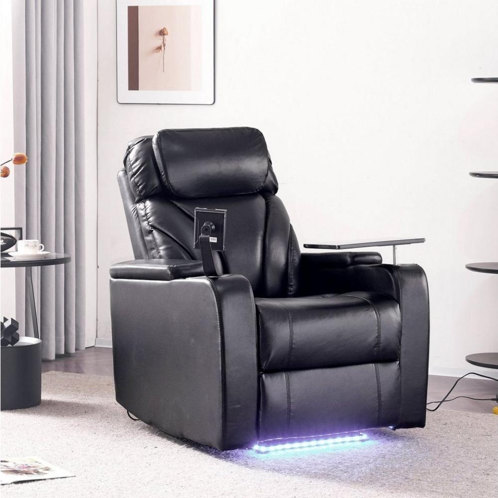 Merax Relaxsessel mit Tabletttisch und Handyhalter, Fernsehsessel, elektrisch mit USB, Bluetooth-Lautsprecher und LED-Beleuchtung Bild 1