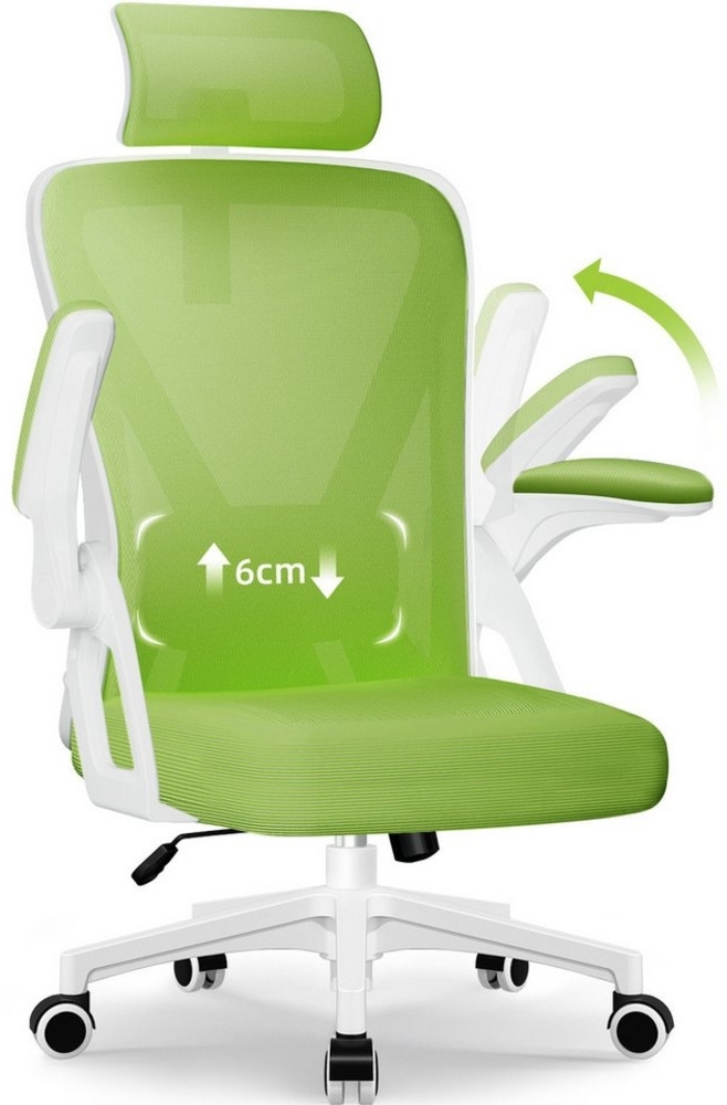 Homimaster Bürostuhl Ergonomischer Bürostuhl, Schreibtischstuhl mit Klappbaren Armlehnen (Bürostuhl mit Verstellbarer Kopfstütze,Armlehnen und Lendenwirbelstütze), Bürostuhl mit Wippfunktion bis 135°, Ergonomisch & Belastbar bis 150kg Bild 1