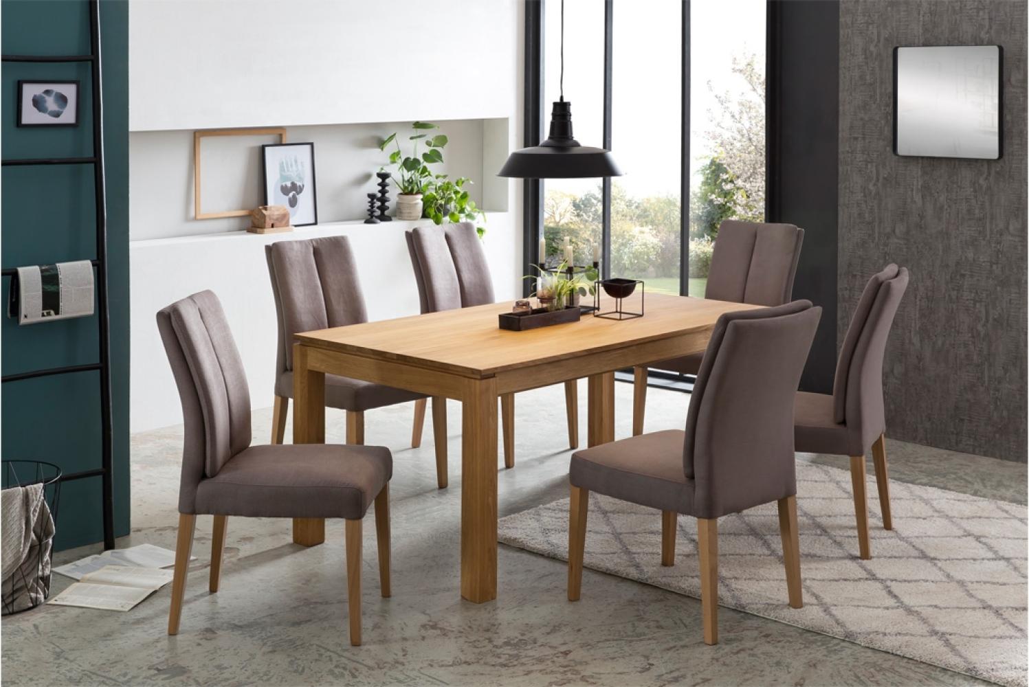 Essgruppe Kantu 3XL Eiche natur massiv + Stühle Flavia 7 Hera taupe mit 8 Stühlen Bild 1