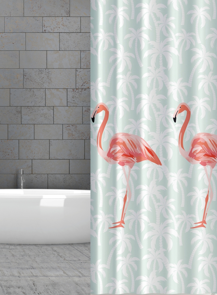 Textil Duschvorhang Flamingo rosa mint grün 240x180 cm Bild 1