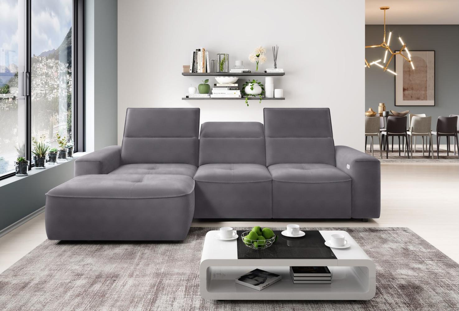 Stylefy Colton MINI Ecksofa Strukturstoff Grau Links Bild 1