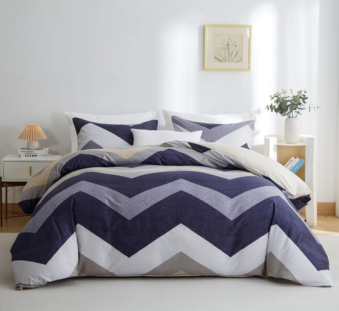 ibettertec Bettwäsche Bettwäsche Set 135x200cm,155x220cm Bettbezug für Allergiker geeignet, Streifen Geometrisch Muster mit Reißverschluss und Kissenbezug 80x80cm Bild 1