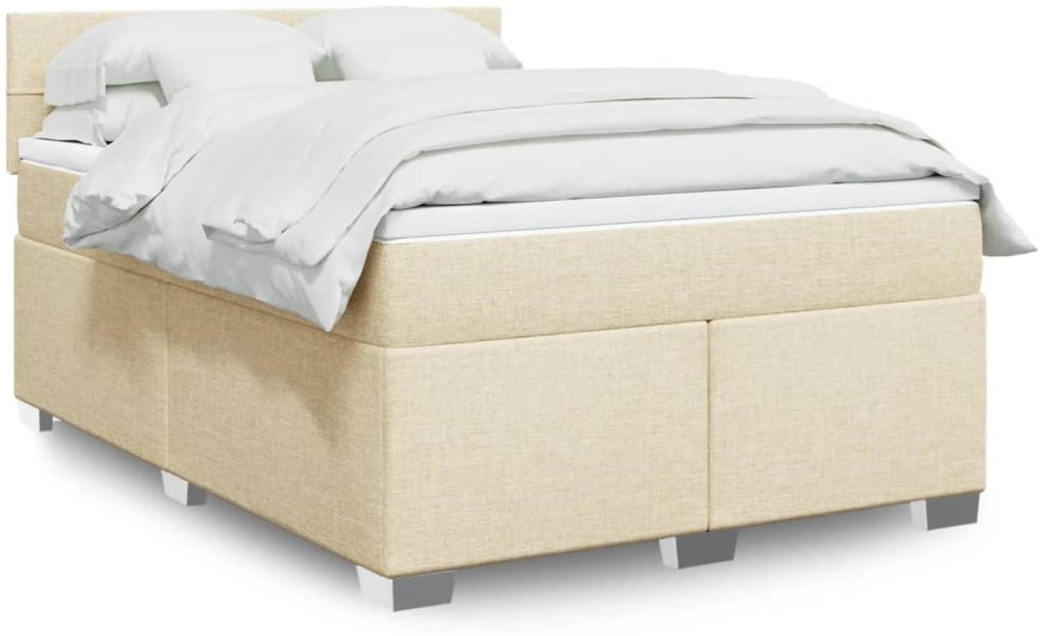 Boxspringbett mit Matratze, Stoff, Viereckige, grauer Fuß, Creme, 140 x 190 cm, true Bild 1