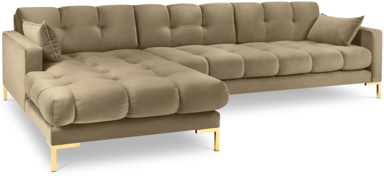 Micadoni 5-Sitzer Samtstoff Ecke links Sofa Mamaia | Bezug Beige | Beinfarbe Gold Metal Bild 1