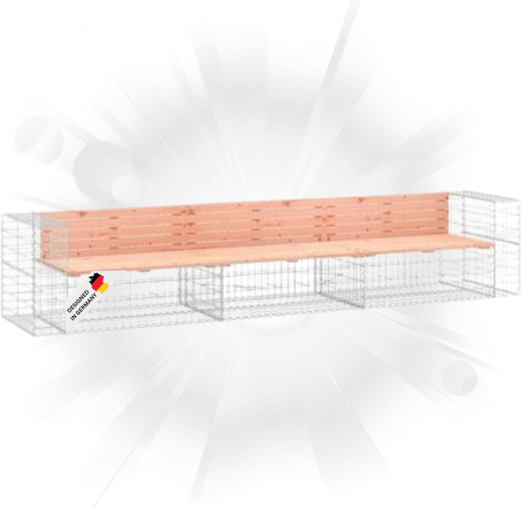 DELUKE® Gartenbank Gabionen INO aus Stahl 347x71x65,5cm Massivholz Douglasie Gabionenbank Gartenbank mit Sitzfläche aus Gabionen Steinkorb Gabionengitter Ziergabione Drahtkorb befüllbar Bild 1
