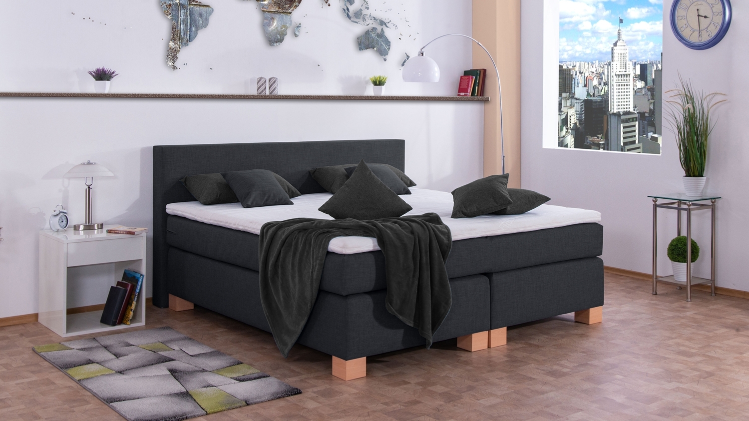 Meisterbetten Boxspringbett Vita 240x200 in W-Anthracite, Matratzenbezug Nano, Komfortschaum-Topper Bild 1