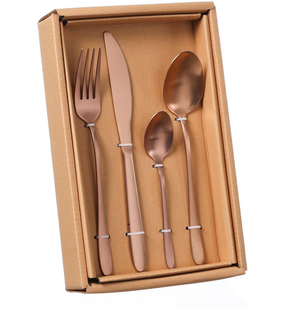 Besteck Set BRIT - Edelstahl - 16-teilig - je 4x Messer, Gabel, Löffel, Teelöffel - roségold Bild 1