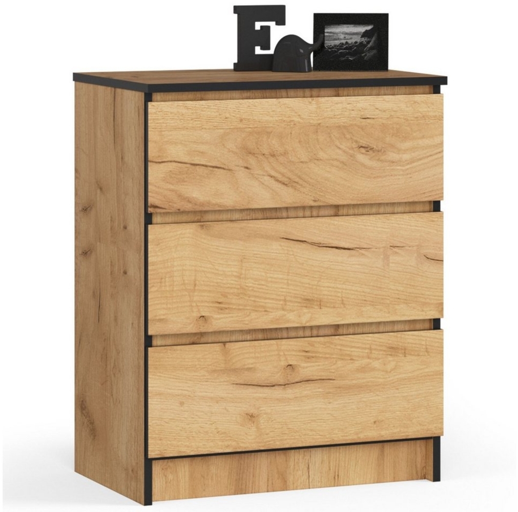 Home Collective Kommode 60 cm breit Holz Highboard Sideboard für Flur Schlafzimmer Wohnzimmer (Kommode Schlafzimmer Kommode mit Schubladen Holz Schrank), Kinderzimmer Organizer, 77 cm hoch mit 3 Schubladen Eiche Bild 1