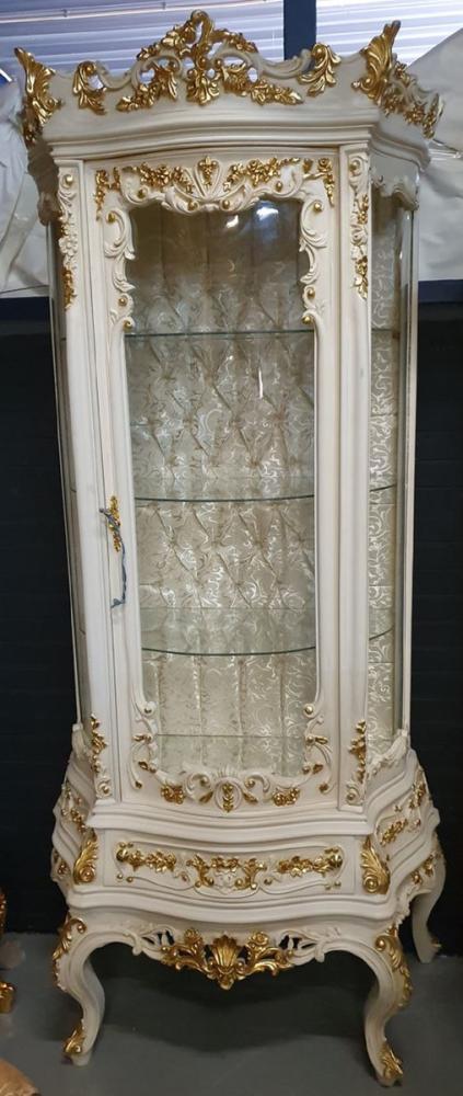 Casa Padrino Barock Vitrine Weiß / Gold - Barock Vitrinenschrank mit Glastür und Schublade - Barock Wohnzimmer Möbel - Edel & Prunkvoll Bild 1