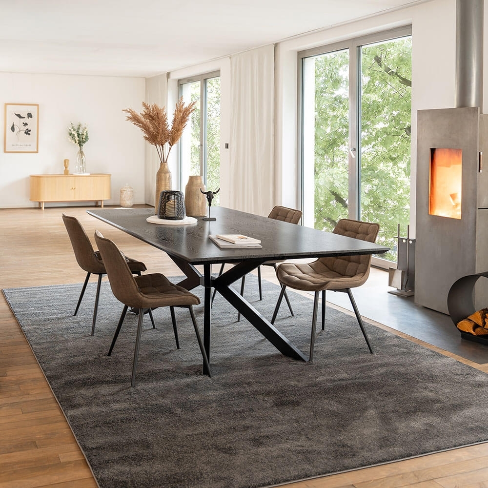 HOME DELUXE Essgruppe Eckig AVENCIA inkl. Sternfuß - 200 x 120 cm Dark Oak 4 Stühle Grau Bild 1