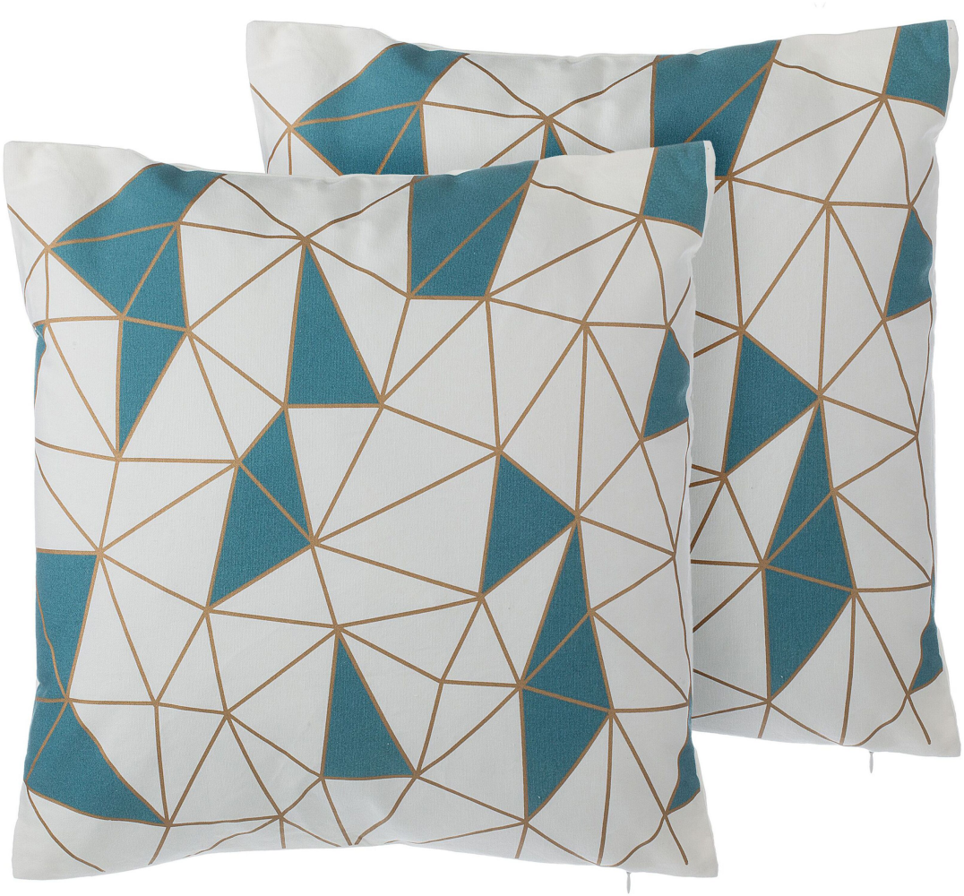 Kissen 2er Set CLARKIA Baumwolle 45 x 45 cm Geometrisches Muster Blau Bild 1