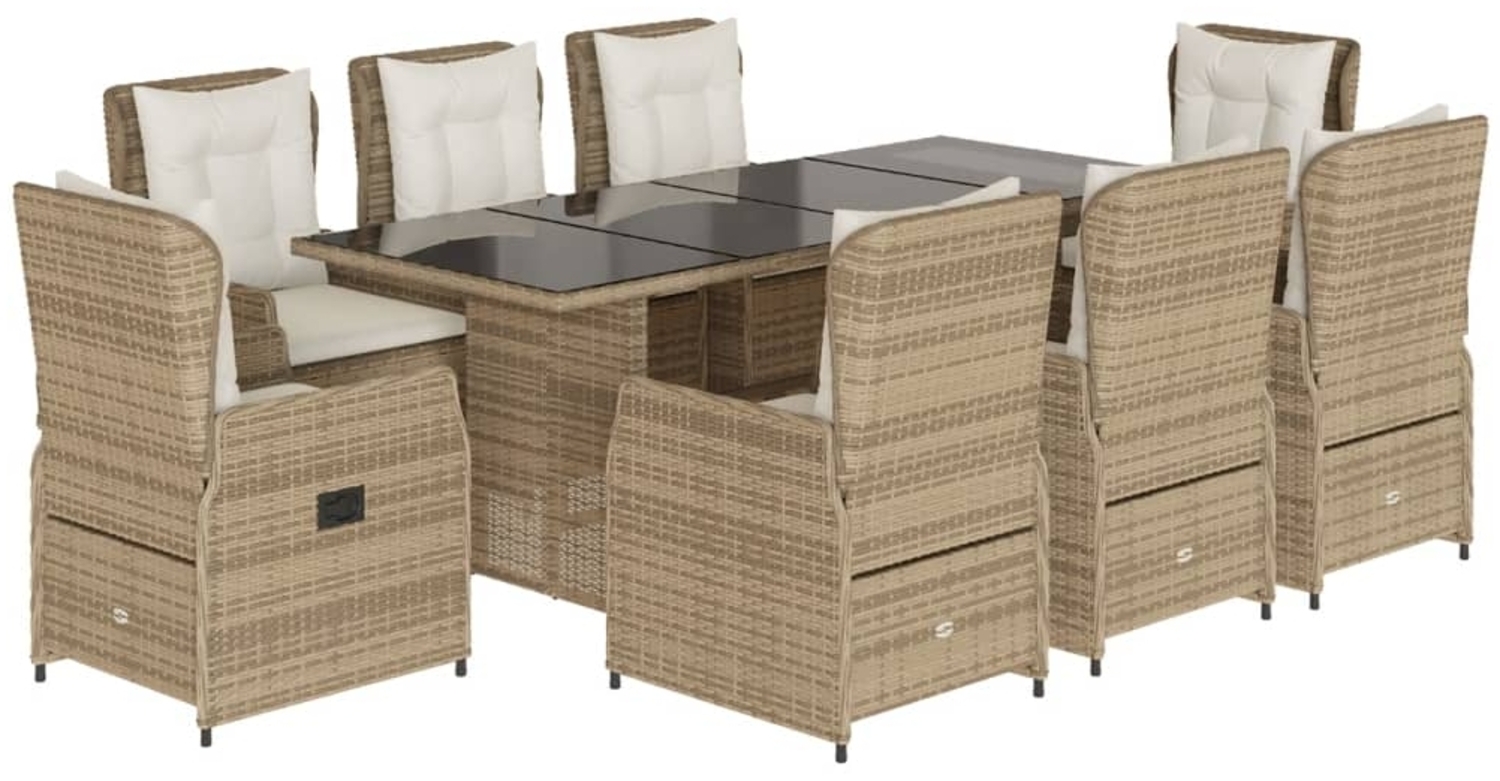 vidaXL 9-tlg. Garten-Essgruppe mit Kissen Beige Poly Rattan 3262792 Bild 1